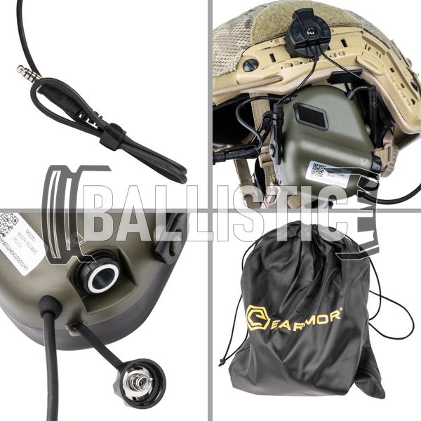 Earmor M32H PLUS Headset with ARC Helmet Rail, Foliage Green, With adapters, 22, Active, Single