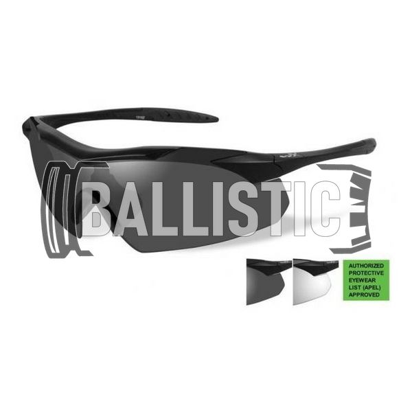 Wiley-X Vapor APEL Grey/Clear Lens/Matte Black Frame Safety Sunglasses, Black, Transparent, Smoky, Goggles