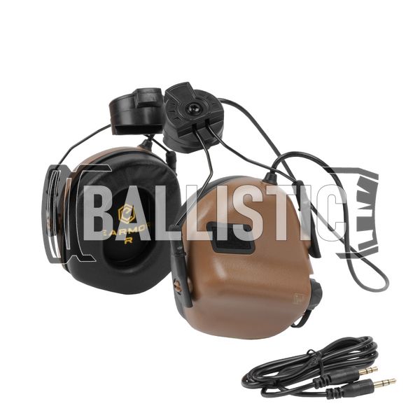 Earmor M31H Headset with Helmet Rail Adapters, Coyote Brown, With adapters, 22, 2xAAA, Active