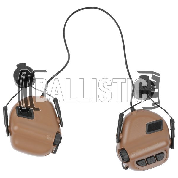 Earmor M31H Headset with Helmet Rail Adapters, Coyote Brown, With adapters, 22, 2xAAA, Active