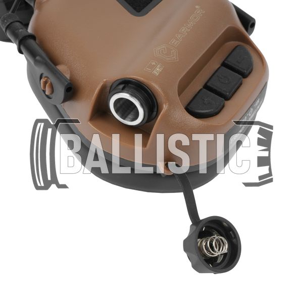 Earmor M31H Headset with Helmet Rail Adapters, Coyote Brown, With adapters, 22, 2xAAA, Active